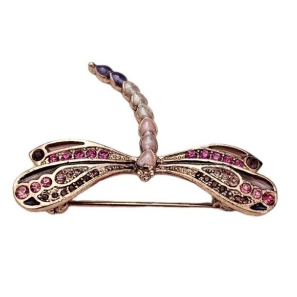 Liz Claiborne Pink Purple Rhinestone Dragonfly Brooch Pin, Signed L309 - Picture 4 of 8